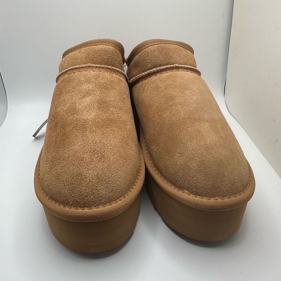 CUSHIONAIRE Women's Genuine Suede Cozy Mule Platform +Memory Foam 9 CHESTNUT - Picture 2 of 7